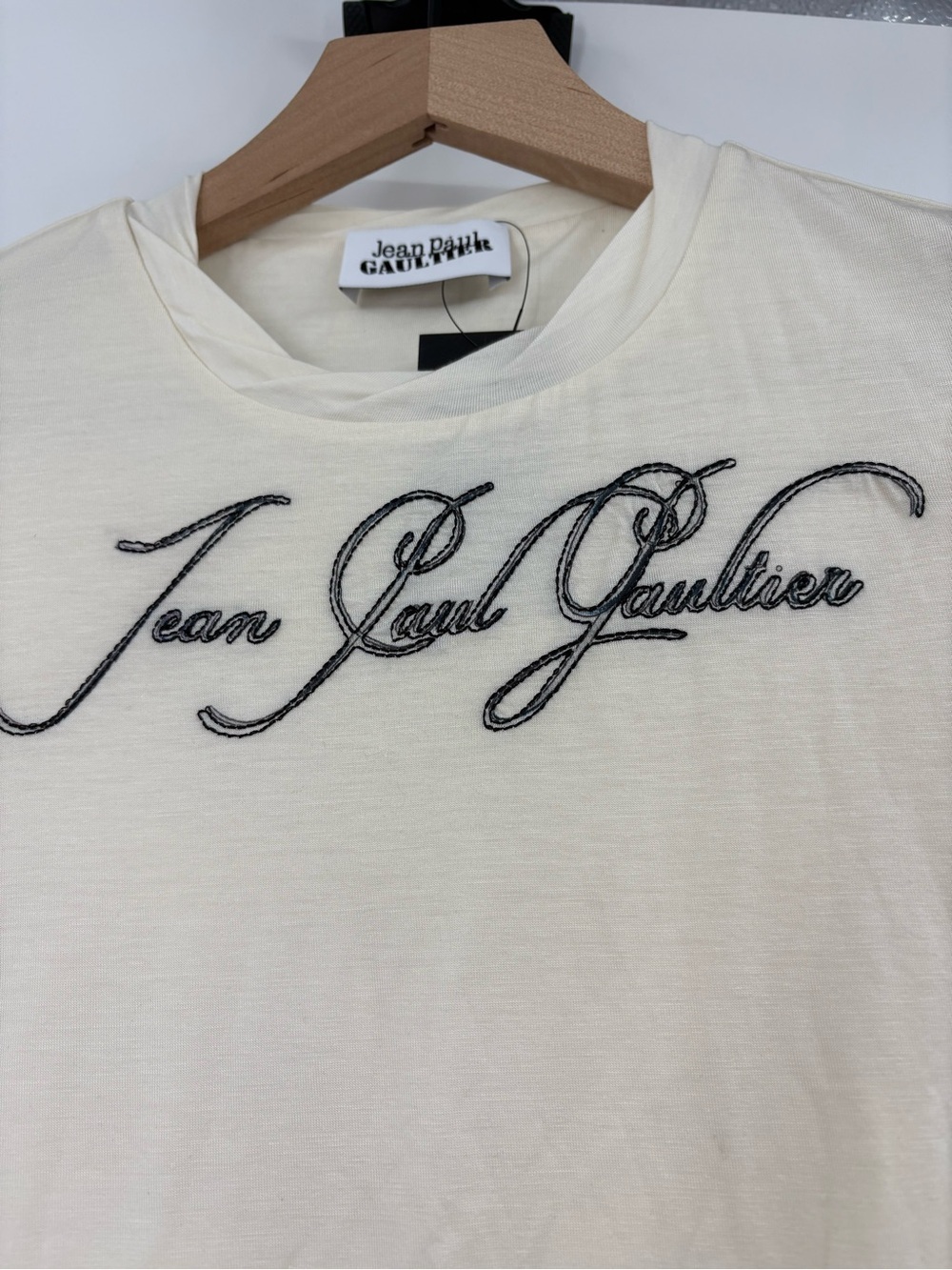Jean Paul Gaultier Tattoo Logo Baby Tee Wings Ivory XS NWT Designer - Picture 10 of 14